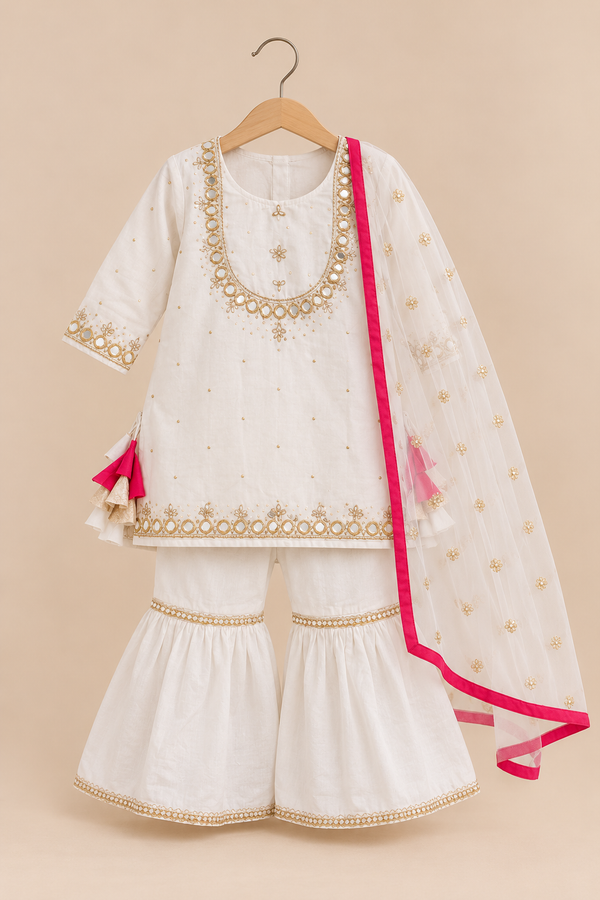 White Hand Embroidered Sharara Set