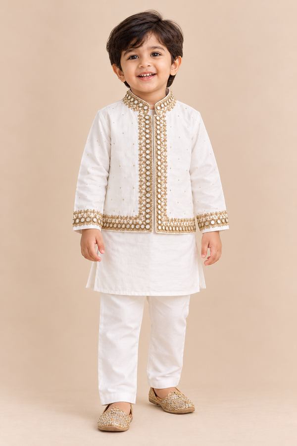 White Mirror Work Jacket Set - ITSYBOO