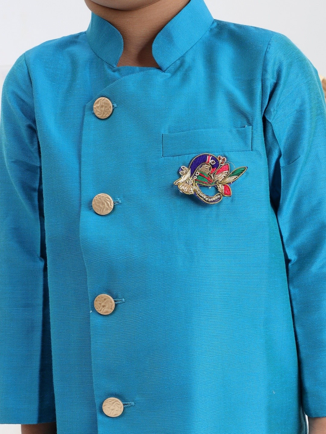Blue Dupion Silk Kurta with Dhoti Pants