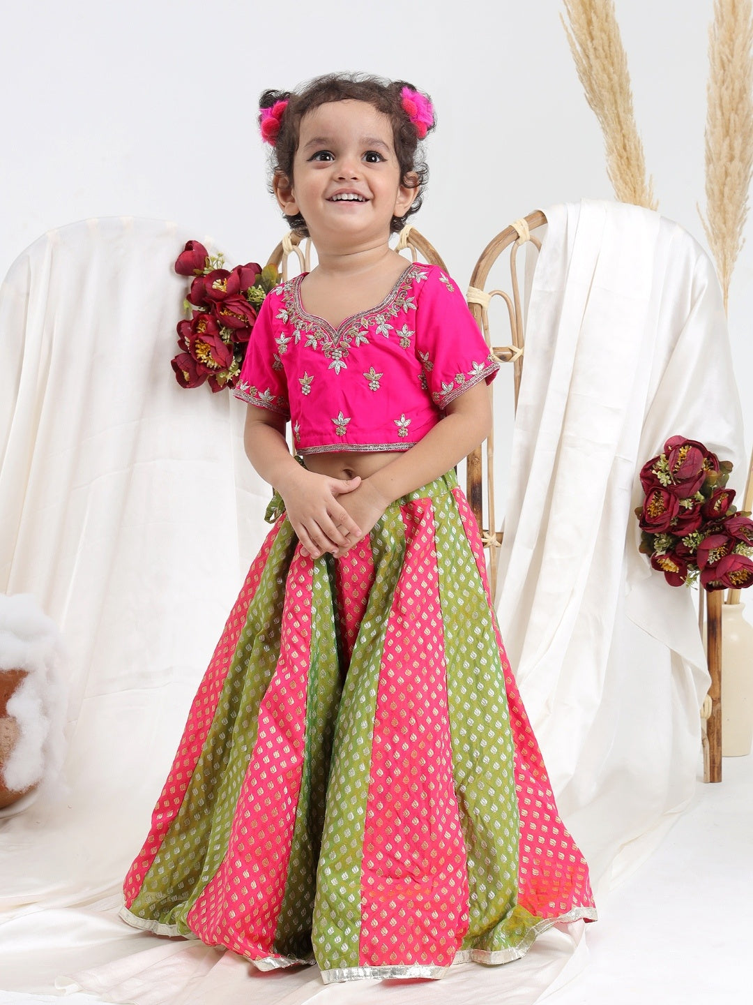 Pink and Green Lehenga Set of 3