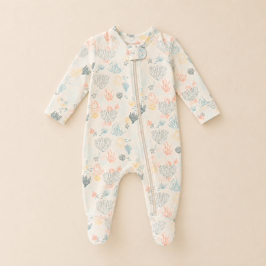 Reef Print Organic Cotton Baby Footsie with Booties - ITSYBOO