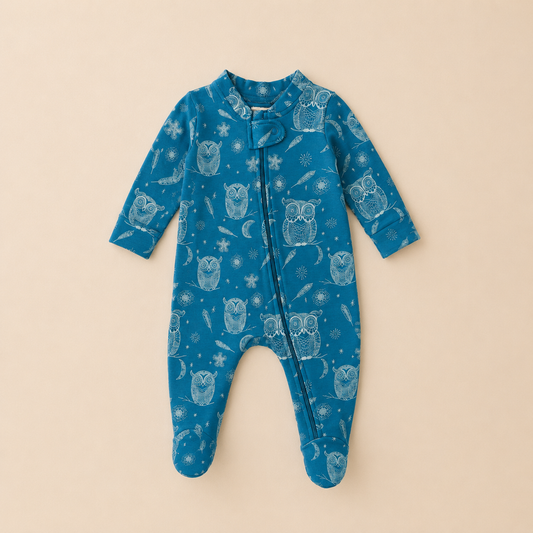 Owl Print Organic Cotton Baby Footsie with Booties - ITSYBOO