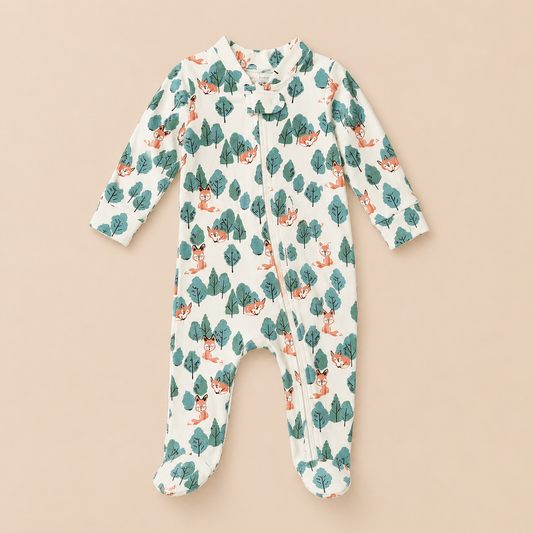 Fox Print Organic Cotton Baby Footsie with Booties