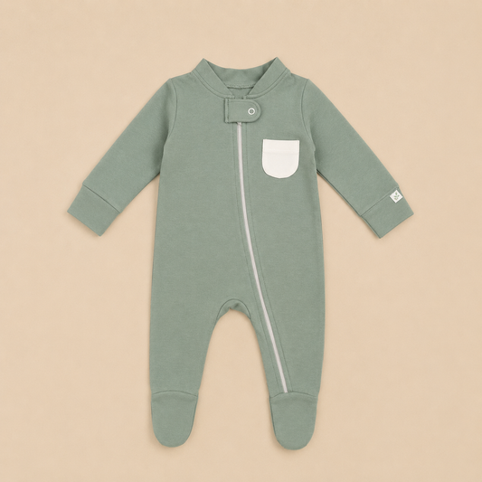 Green Organic Cotton Baby Footsie with Booties