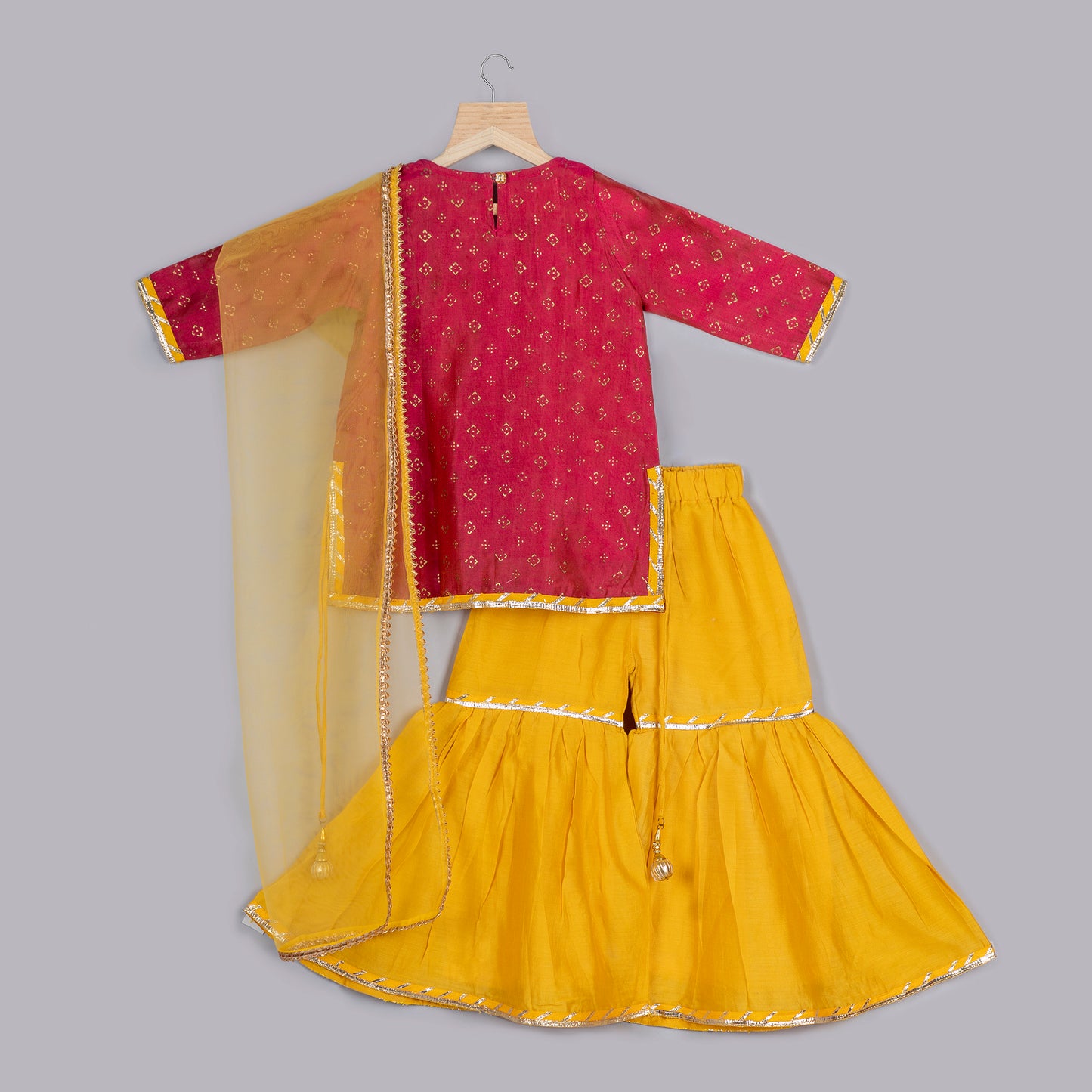 Crimson Pink and Yellow Sharara Set