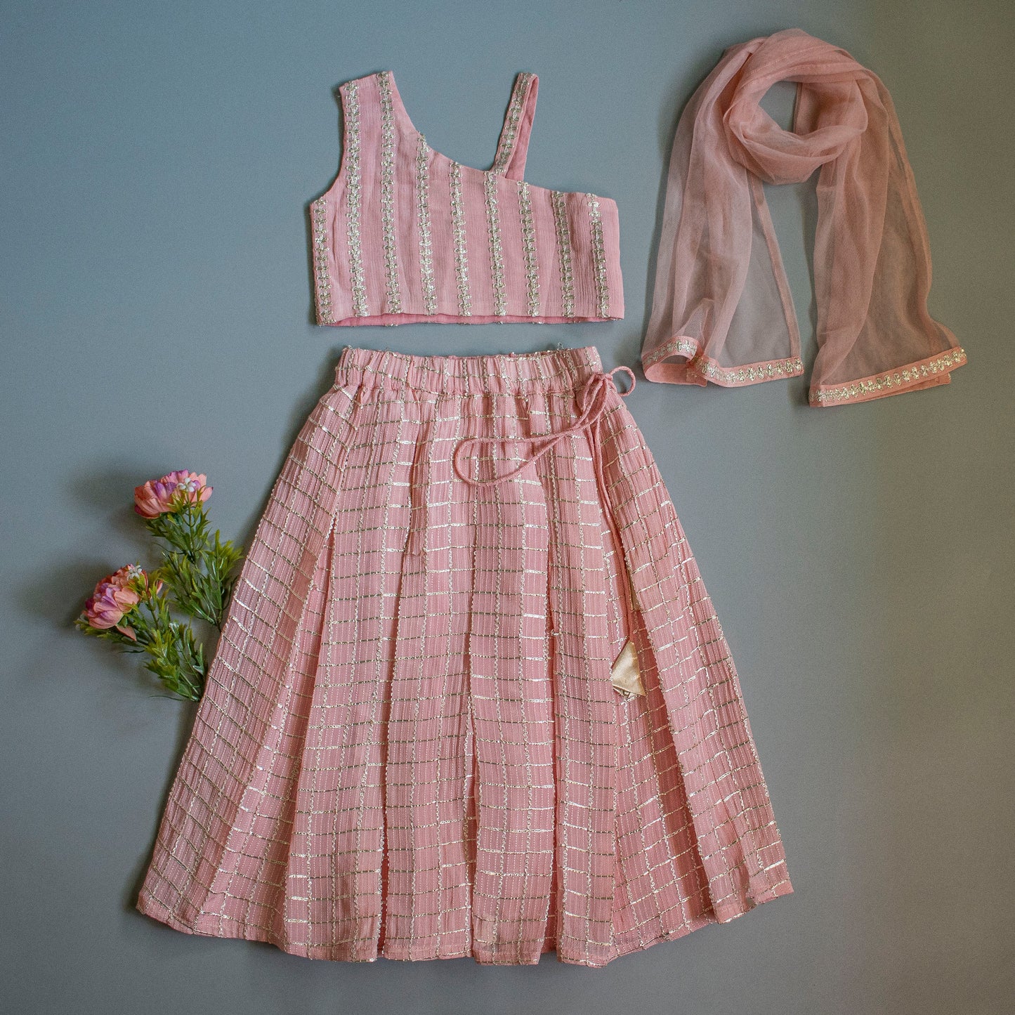 Baby Pink Gota Work Lengha