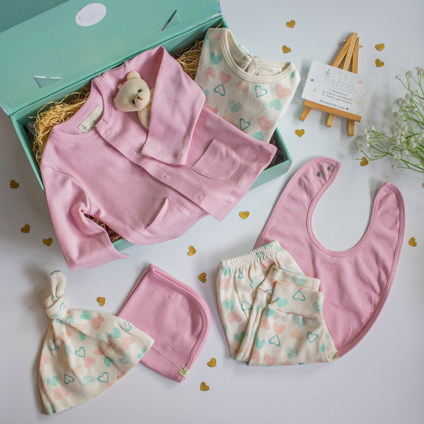 7 Piece Baby Shower Gift Set- Heart & Pink