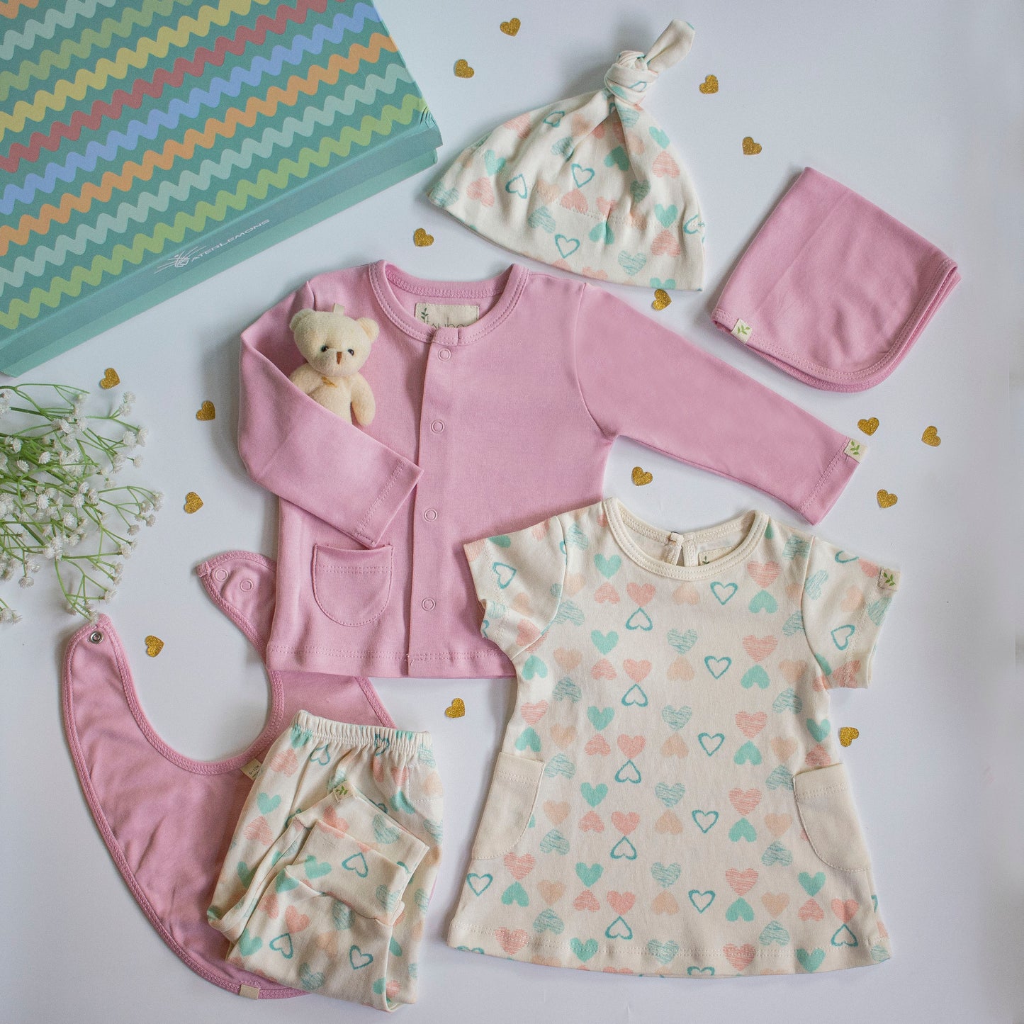 7 Piece Baby Shower Gift Set- Heart & Pink