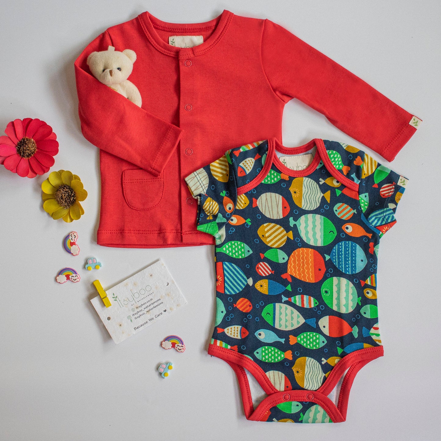 8 Piece Baby Shower Gift Set- Red & Fish