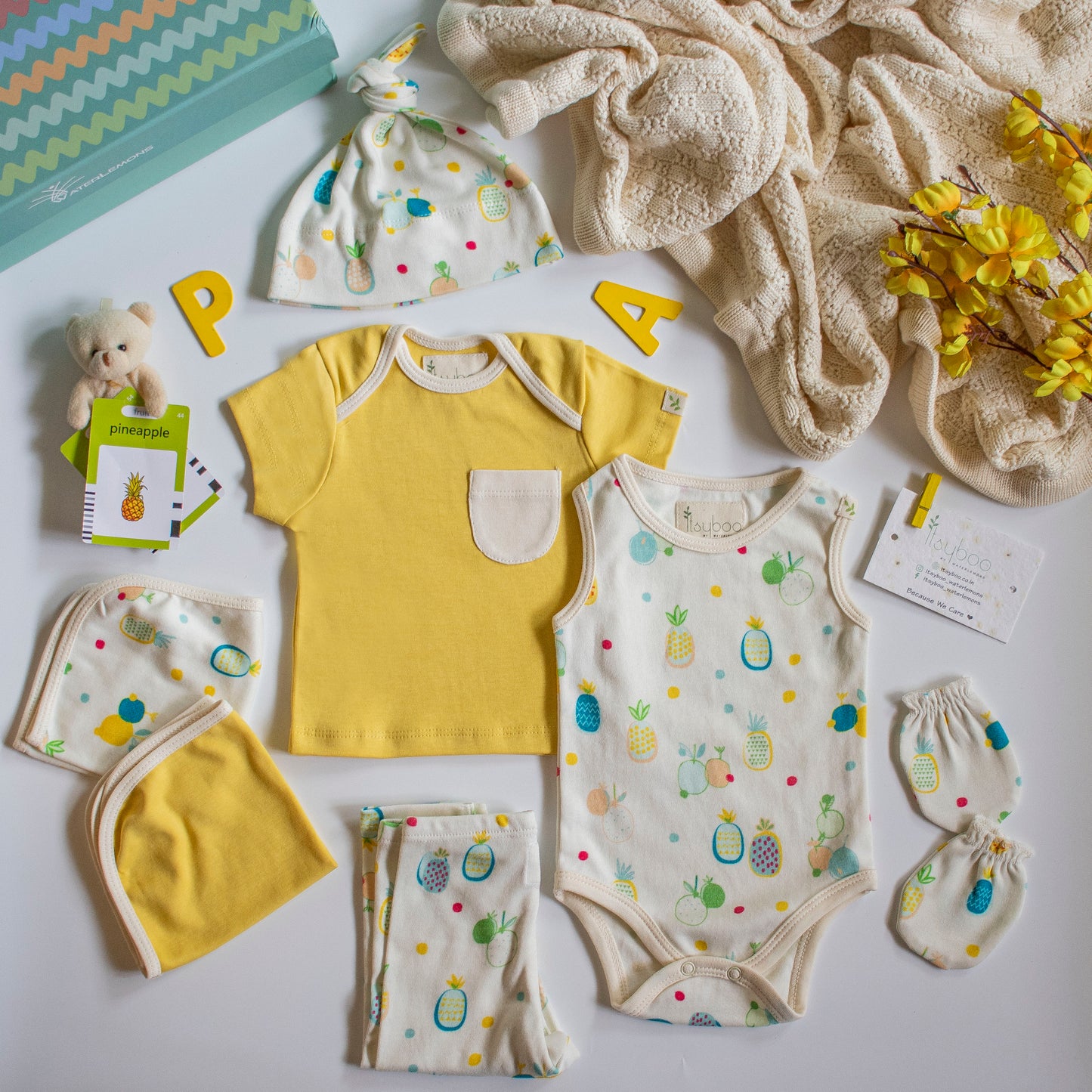 9 Piece Baby Shower Gift Set- Yellow & Pineapple