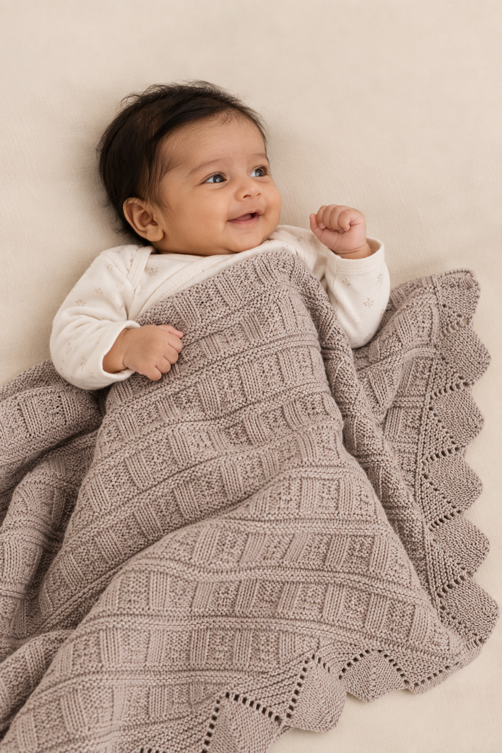 Knit Blanket - Beige Frill