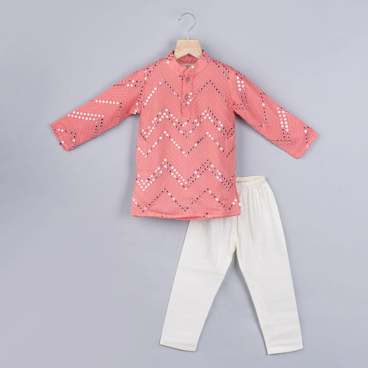 Peach Mirror Work Kurta Pyjama - ITSYBOO