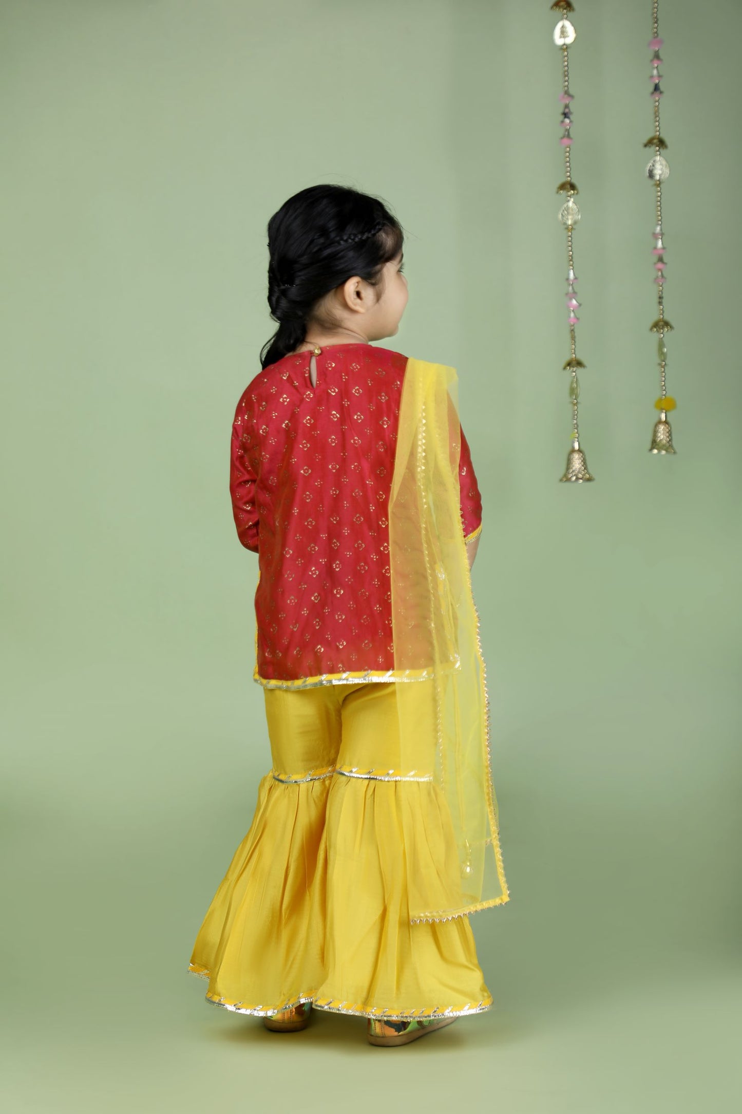 Crimson Pink and Yellow Sharara Set