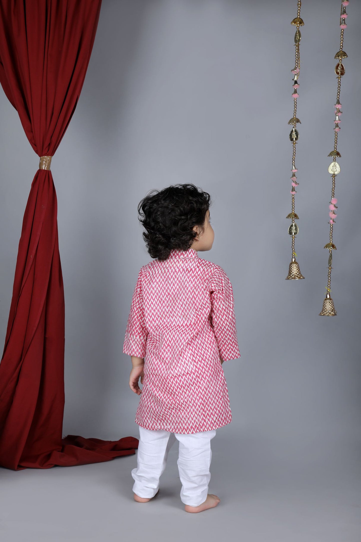 Pink Zig Zag Hand Block Printed Kurta And Pyjama