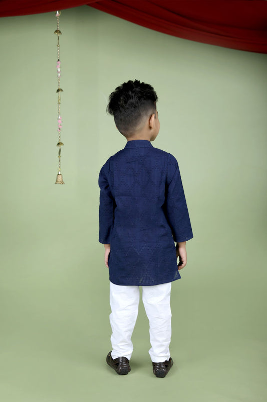 Faux Mirror Work Textured Kurta And Pyjama