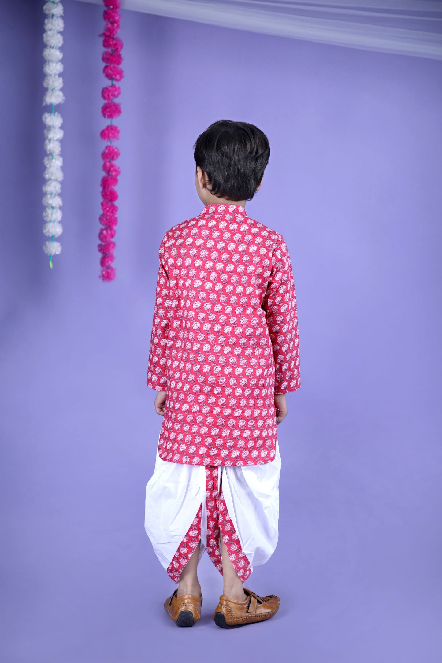 Pink Floral Block Printed Kurta And Dhoti