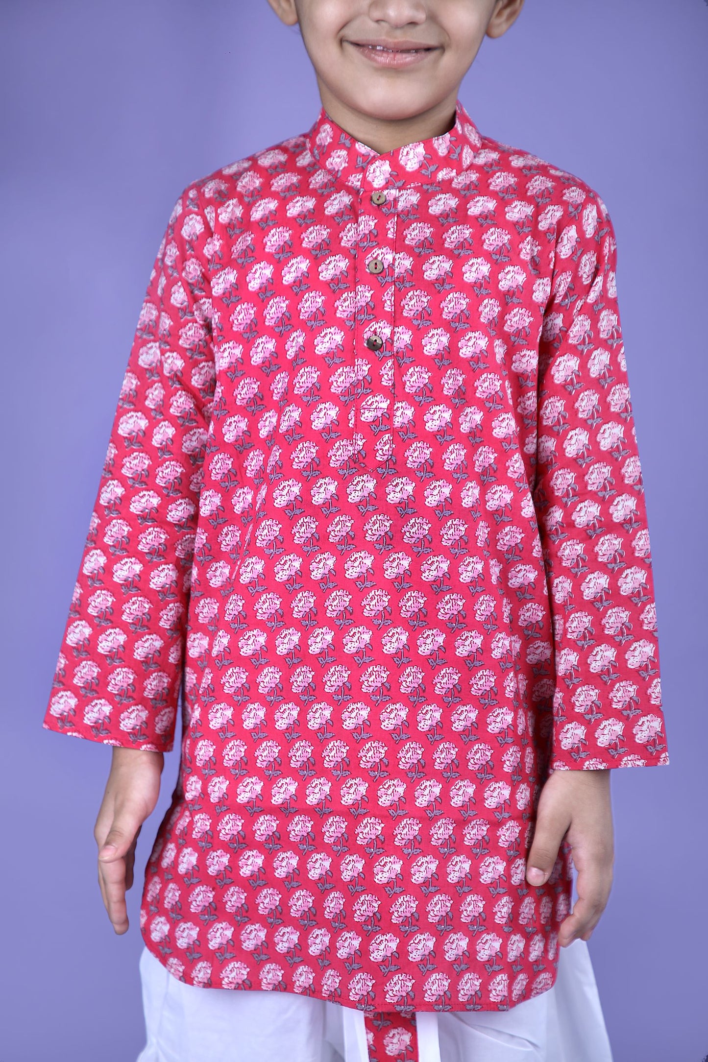 Pink Floral Block Printed Kurta And Dhoti