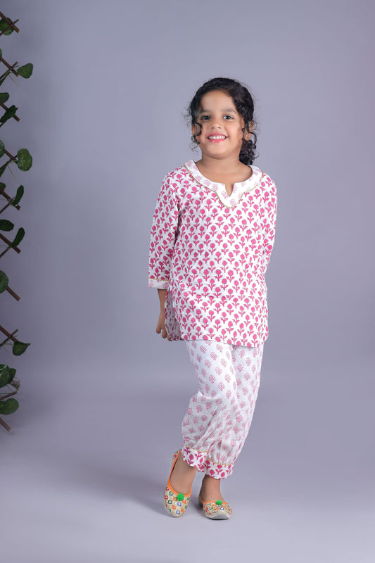 Pink Flower Print Kurta And Printed Salwar - ITSYBOO