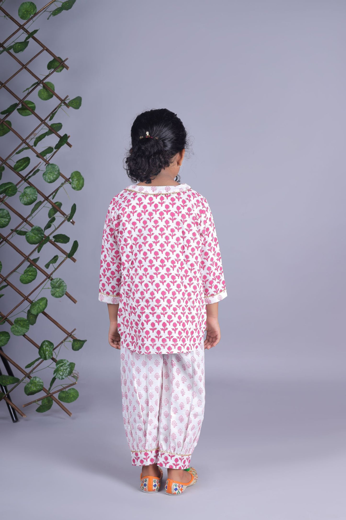 Pink Flower Print Kurta And Printed Salwar
