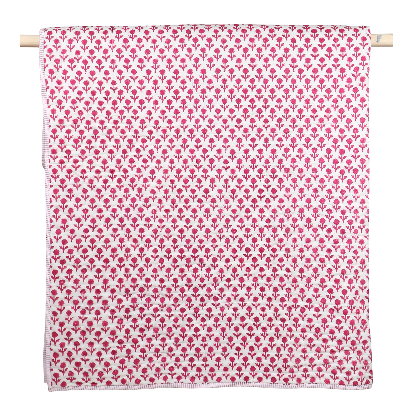 FLOWER HAND BLOCK PRINTED QUILT- PINK - ITSYBOO