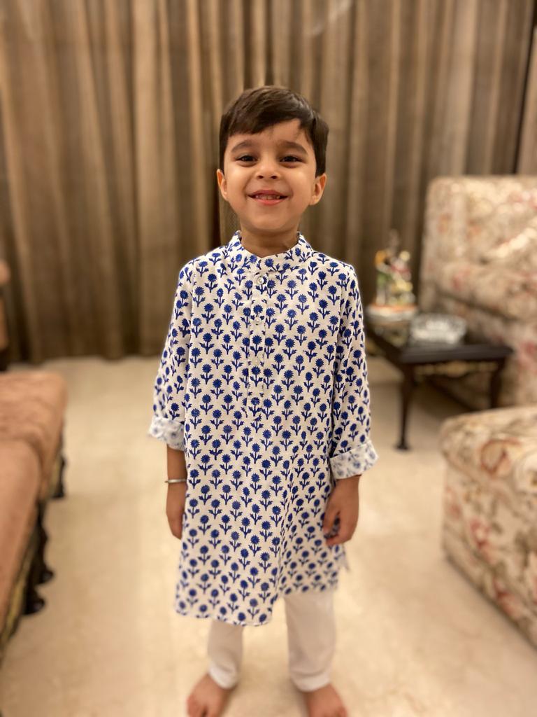 KURTA PYJAMA- DARK BLUE FLOWER - ITSYBOO