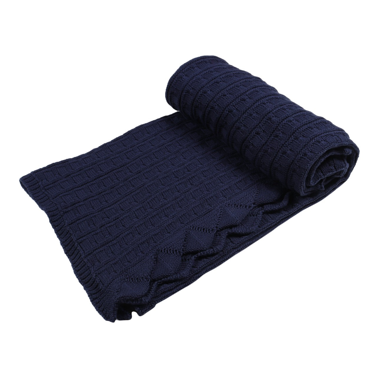 KNIT BLANKET- NAVY FRILL - ITSYBOO