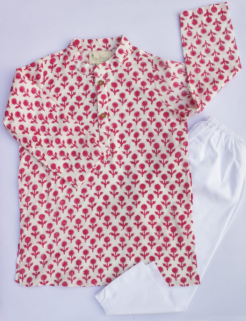 KURTA PYJAMA- PINK FLOWER - ITSYBOO