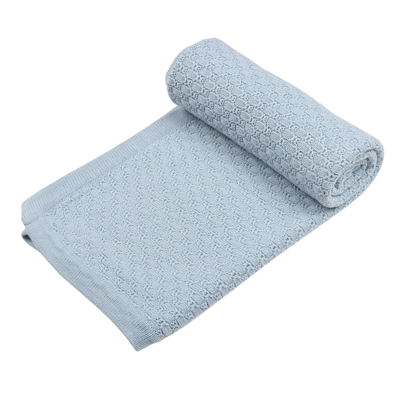 KNIT BLANKET- LIGHT BLUE CABLE - ITSYBOO