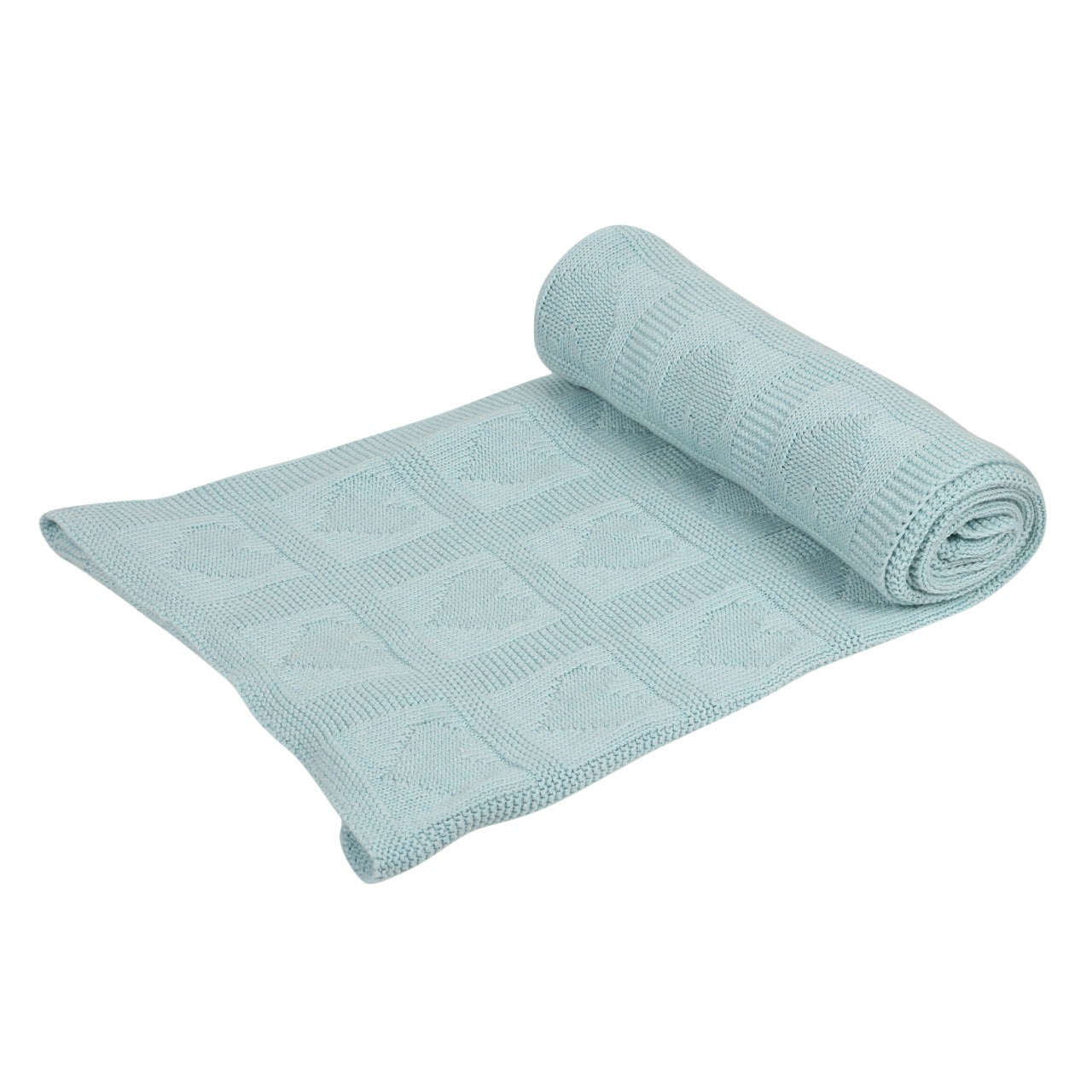 KNIT BLANKET- SEA GREEN HEART - ITSYBOO