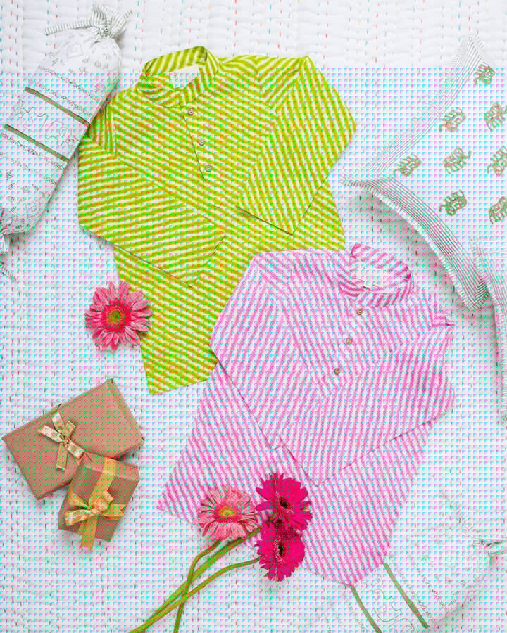 KURTA PYJAMA- GREEN LEHRIYA - ITSYBOO