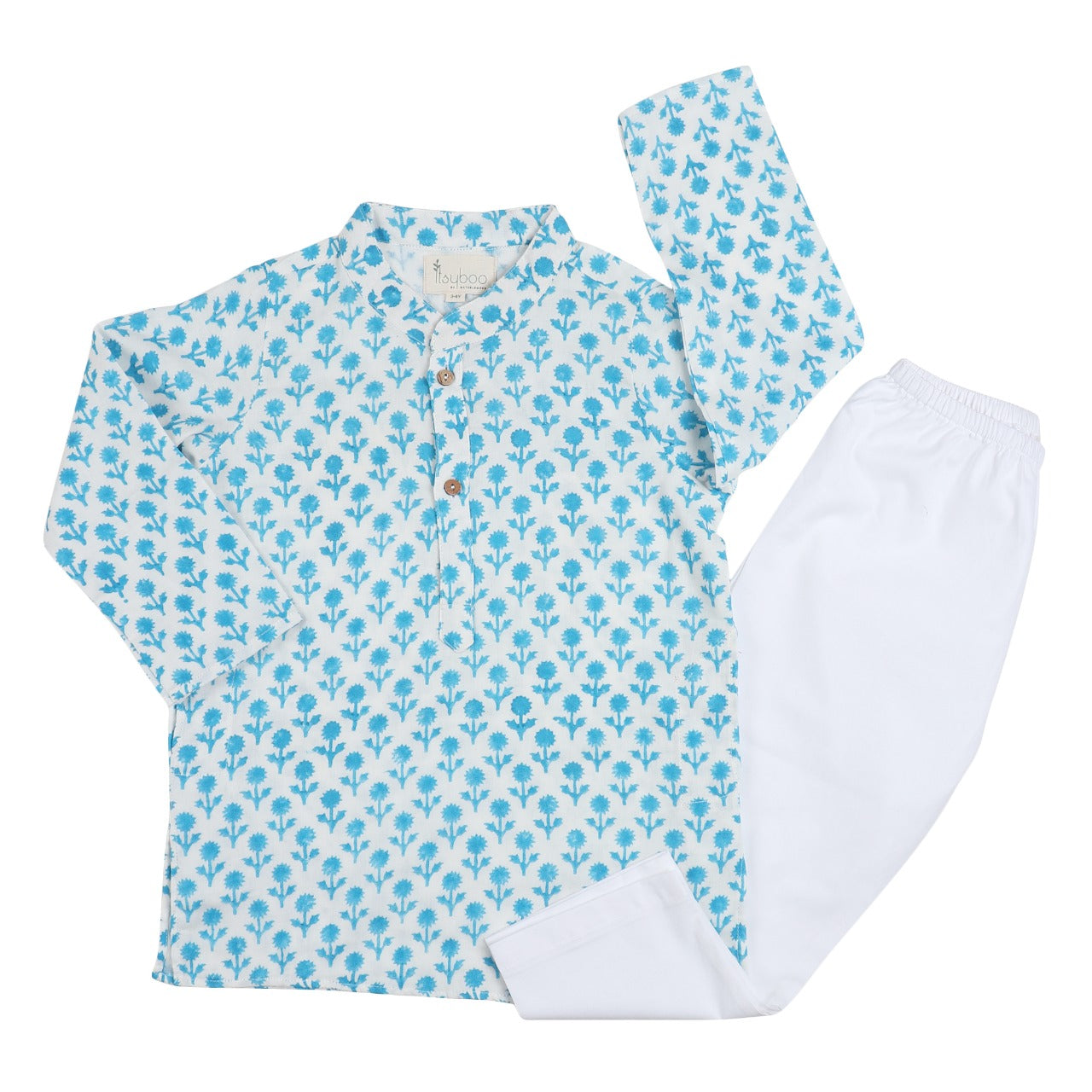KURTA PYJAMA- LIGHT BLUE FLOWER - ITSYBOO