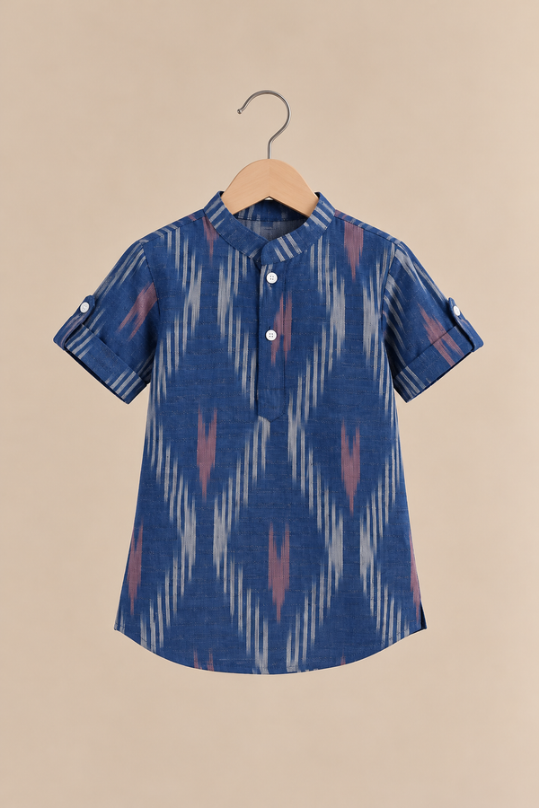 Blue Ikkat Print Kurta