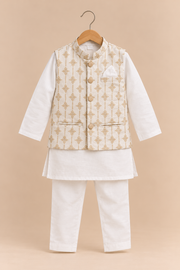White Embroidered Jacket with Kurta Pyjama