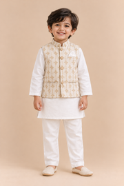 White Embroidered Jacket with Kurta Pyjama