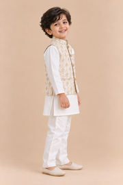 White Embroidered Jacket with Kurta Pyjama
