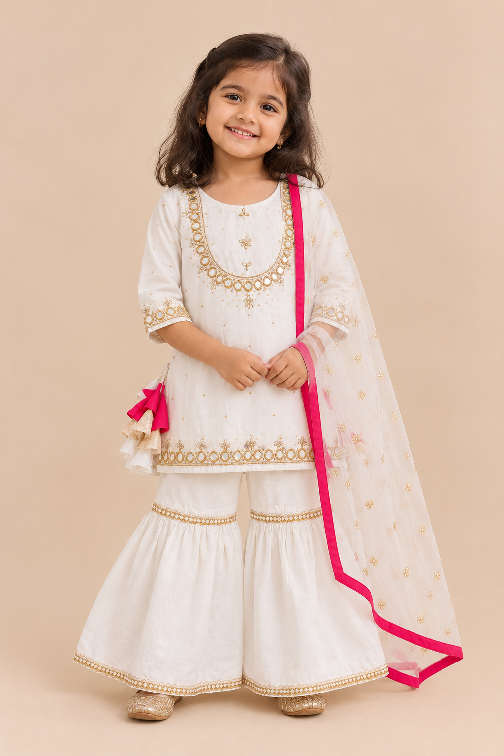 White Hand Embroidered Sharara Set