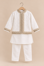 White Mirror Work Jacket Set