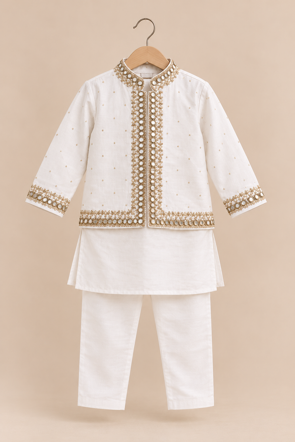 White Mirror Work Jacket Set - ITSYBOO