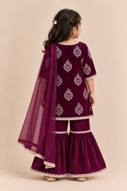 Burgundy Hand Embroidered Kurti with Palazzo
