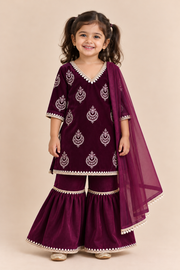 Burgundy Hand Embroidered Kurti with Palazzo