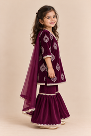 Burgundy Hand Embroidered Kurti with Palazzo