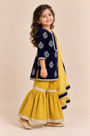 Navy Hand Embroidered Kurti with Yellow Sharara