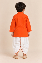 Orange Ganesh Ji Motif Dhoti Kurta