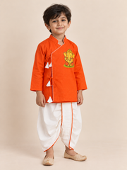 Orange Ganesh Ji Motif Dhoti Kurta