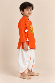 Orange Ganesh Ji Motif Dhoti Kurta