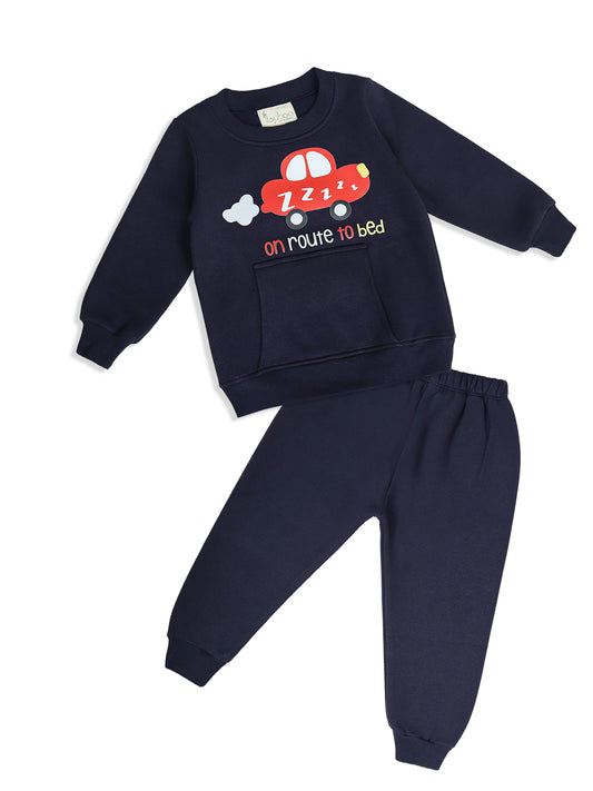 Boys’ Winter Sweatshirt & Bottom Set – On Route to Bed’ Car Print - ITSYBOO