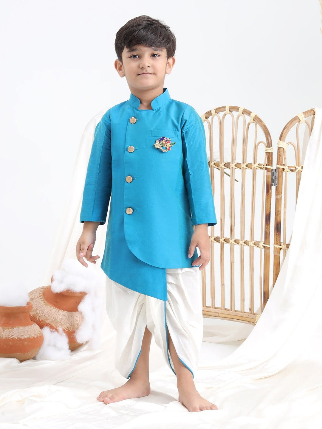 Blue Dupion Silk Kurta with Dhoti Pants