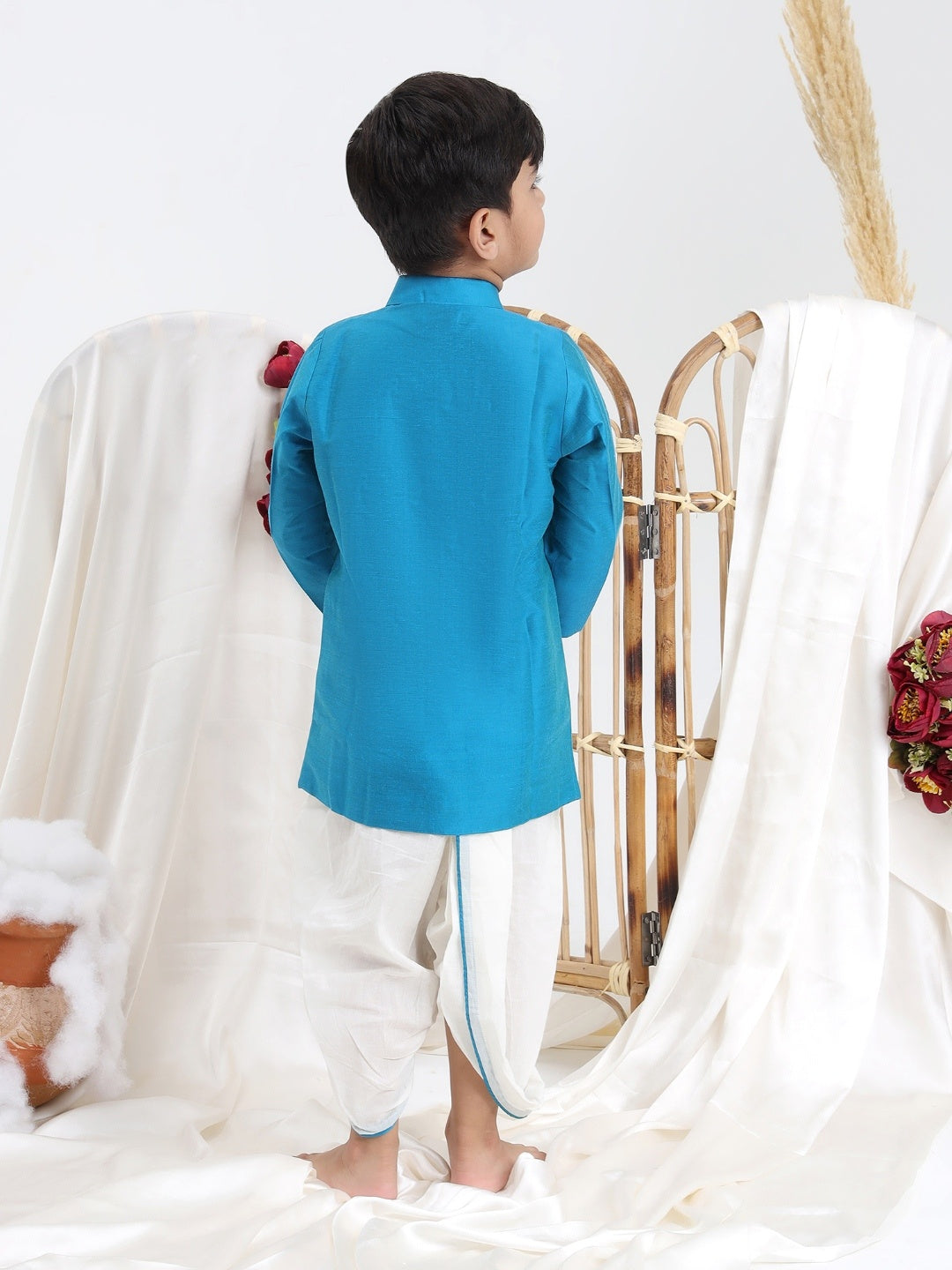 Blue Dupion Silk Kurta with Dhoti Pants