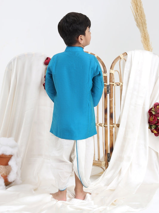 Blue Dupion Silk Kurta with Dhoti Pants - ITSYBOO