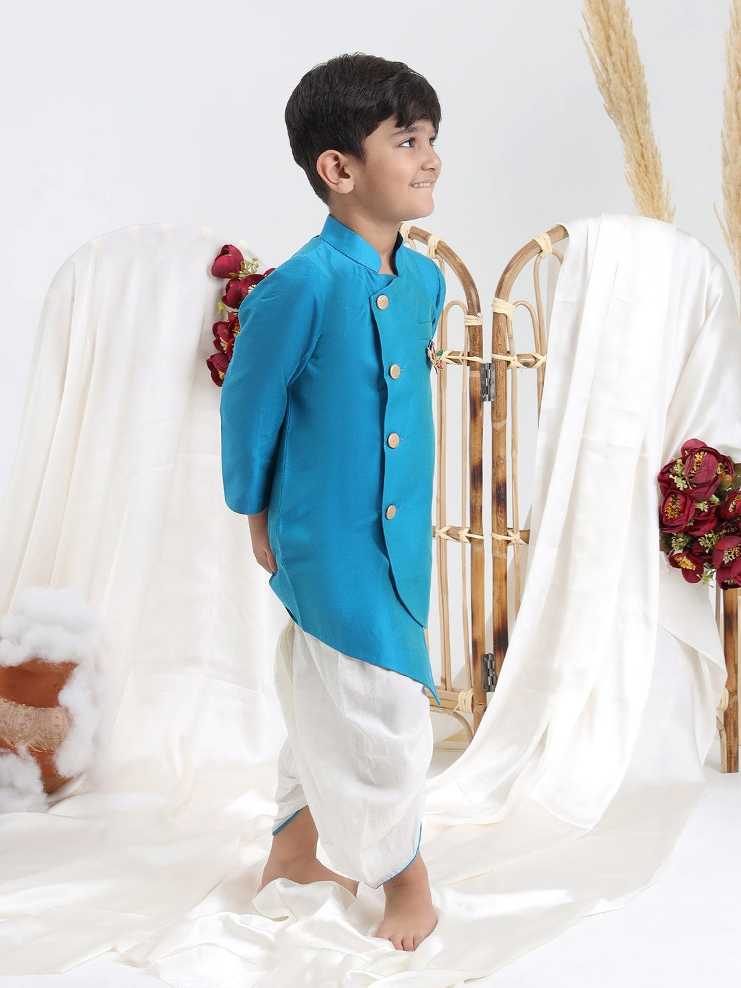 Blue Dupion Silk Kurta with Dhoti Pants